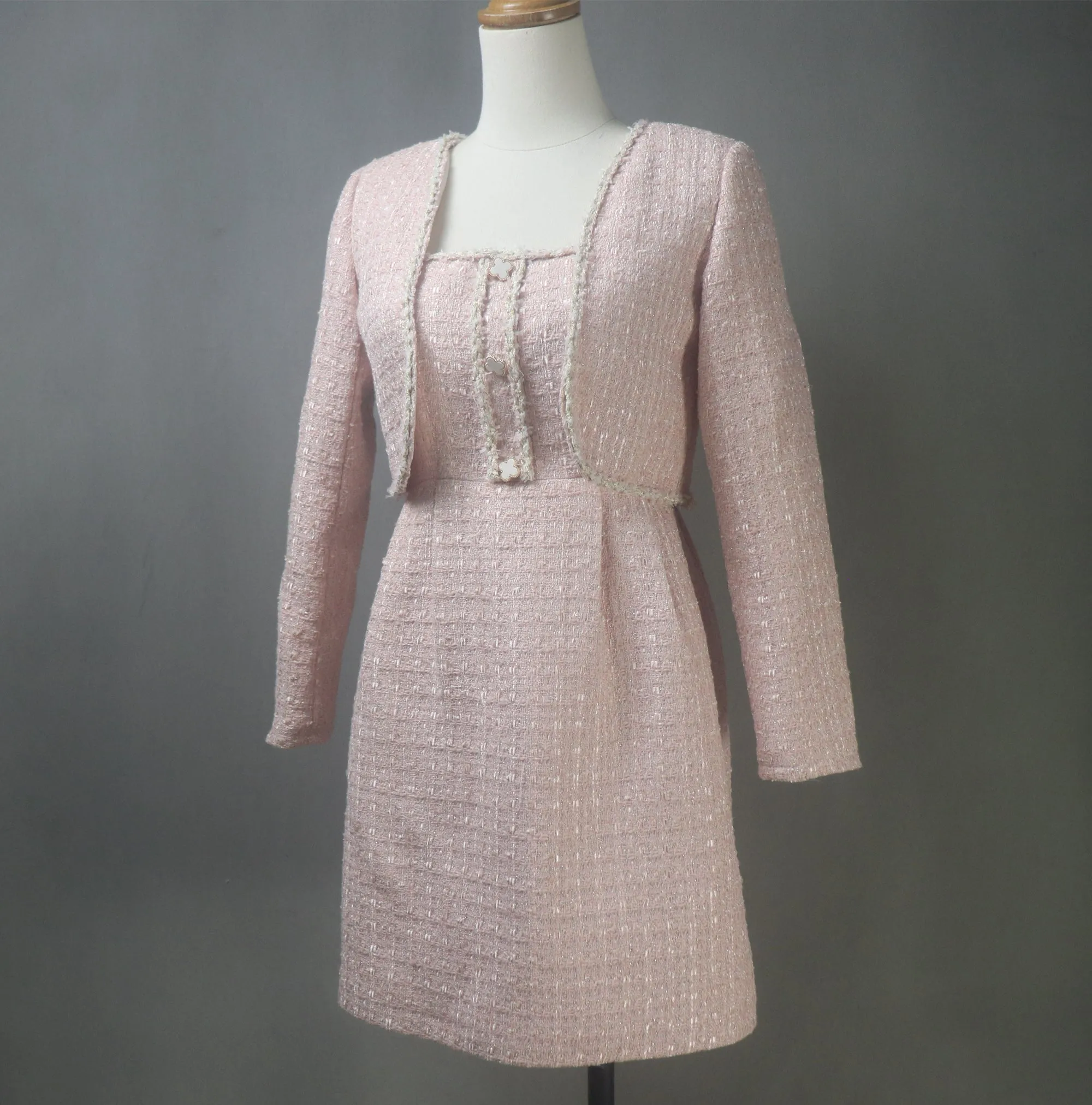 Pink Flare Dress Suit Custom Made in Plus / Petite Size with Matching Crop Jacket