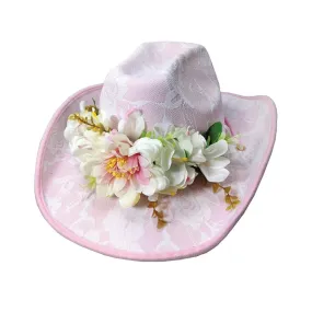 Pink Lacy Festival Cowboy Hat with Flowers