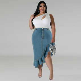 Plus Size Denim Fit Long Skirt