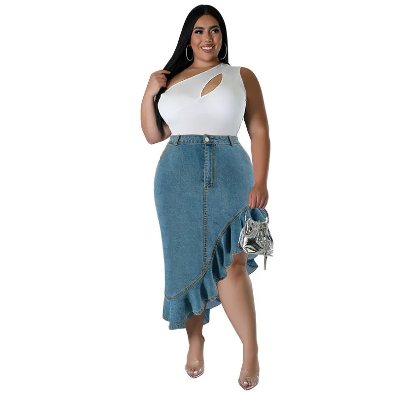 Plus Size Denim Fit Long Skirt