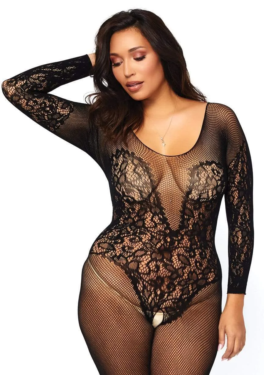 Plus Size Vine Lace Bodystocking