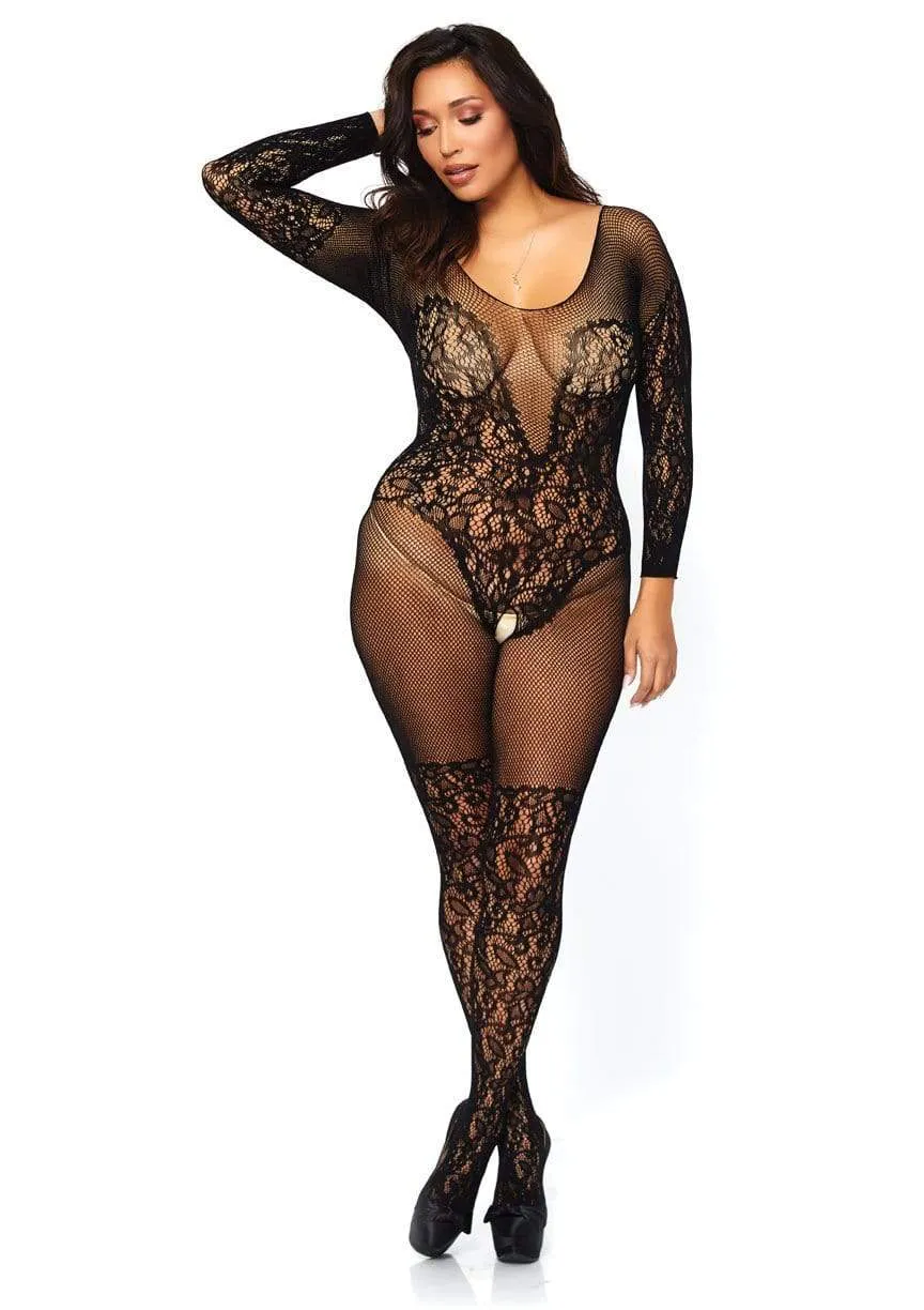 Plus Size Vine Lace Bodystocking