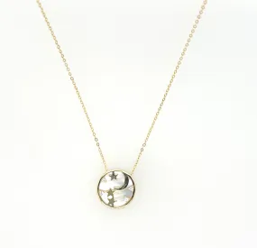 "MILKY WAY" MOP MOON/STAR MEDALLION CZ NECKLACE