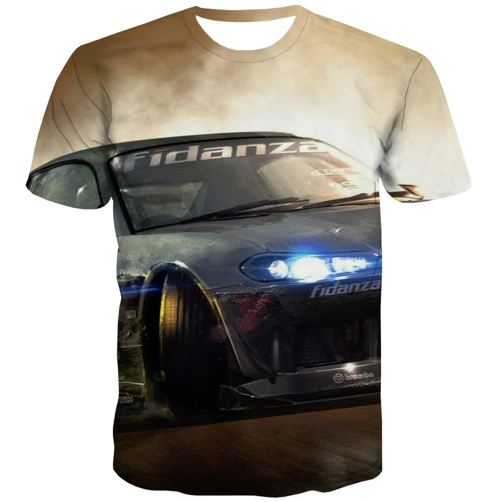 Racing Car T-shirt Men Metal Tshirt Anime City Tshirts Cool Gray Tshirt Printed Retro Tshirts Casual