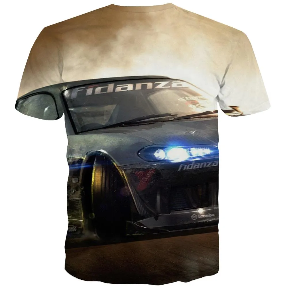 Racing Car T-shirt Men Metal Tshirt Anime City Tshirts Cool Gray Tshirt Printed Retro Tshirts Casual