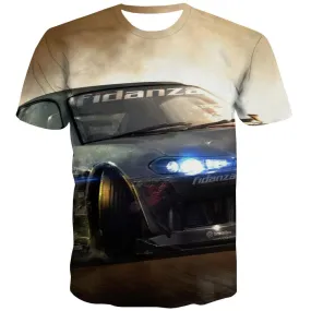 Racing Car T-shirt Men Metal Tshirt Anime City Tshirts Cool Gray Tshirt Printed Retro Tshirts Casual