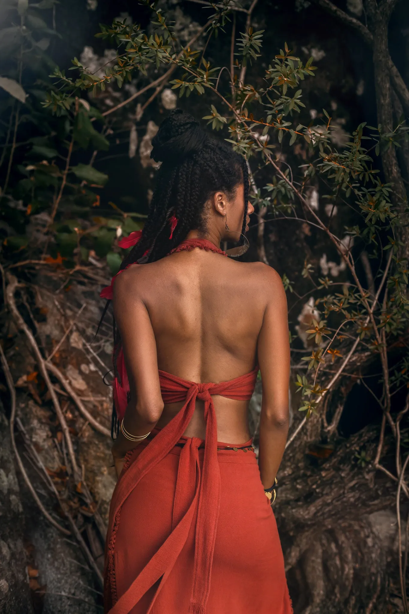 Red Boho Crop Top • Bohemian Top with Handmade Knots