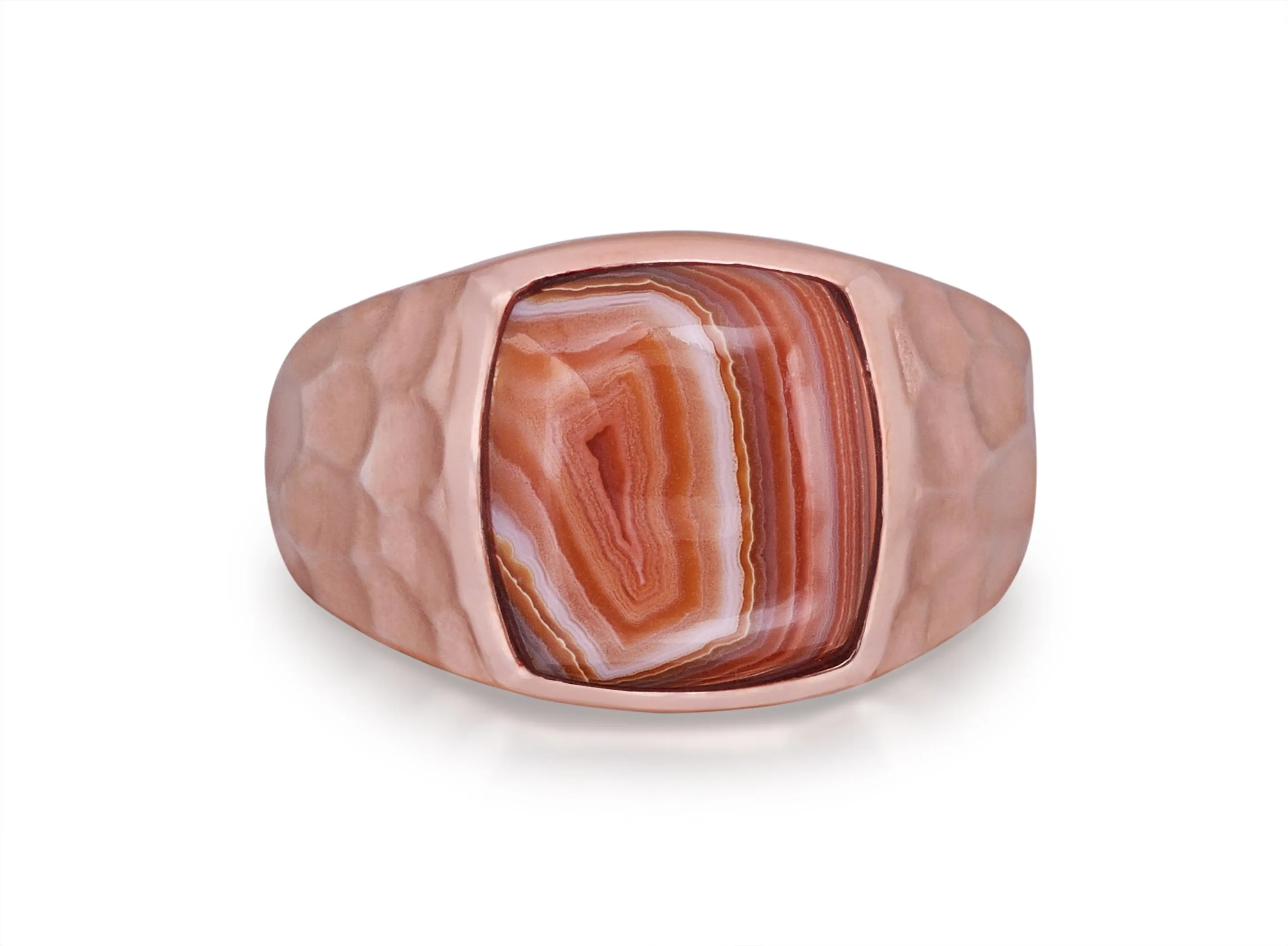 Red Lace Agate Stone Signet Ring in 14K Rose Gold Plated Sterling Silver