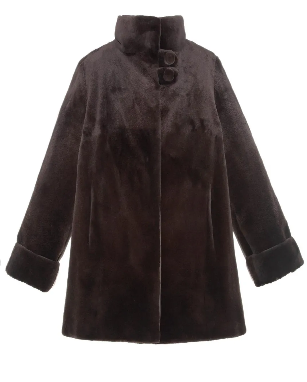 Reversible Sheared Mink Raincoat in Dark Brown