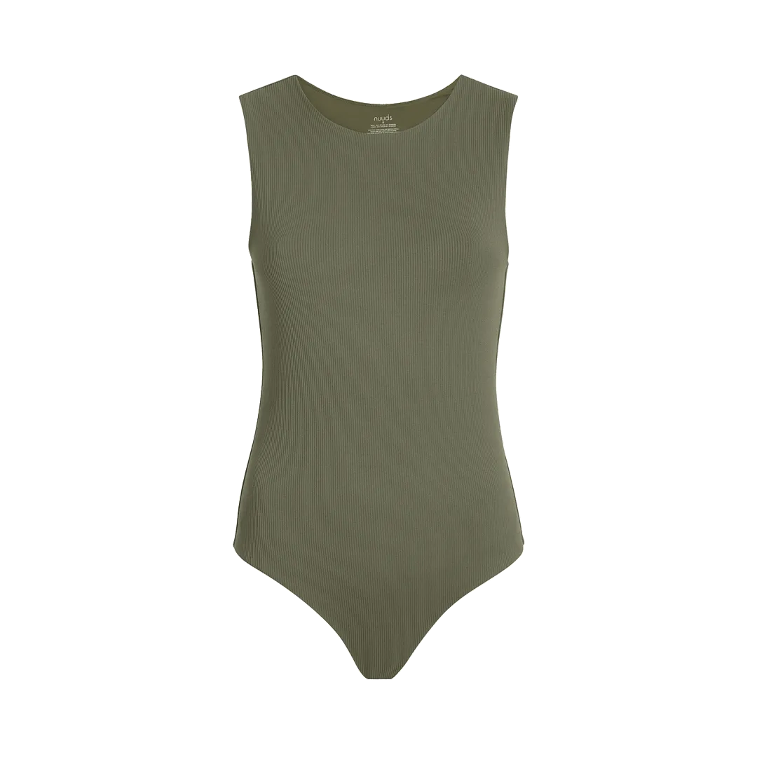 Ribbed Crewneck Tank Bodysuit | Olive