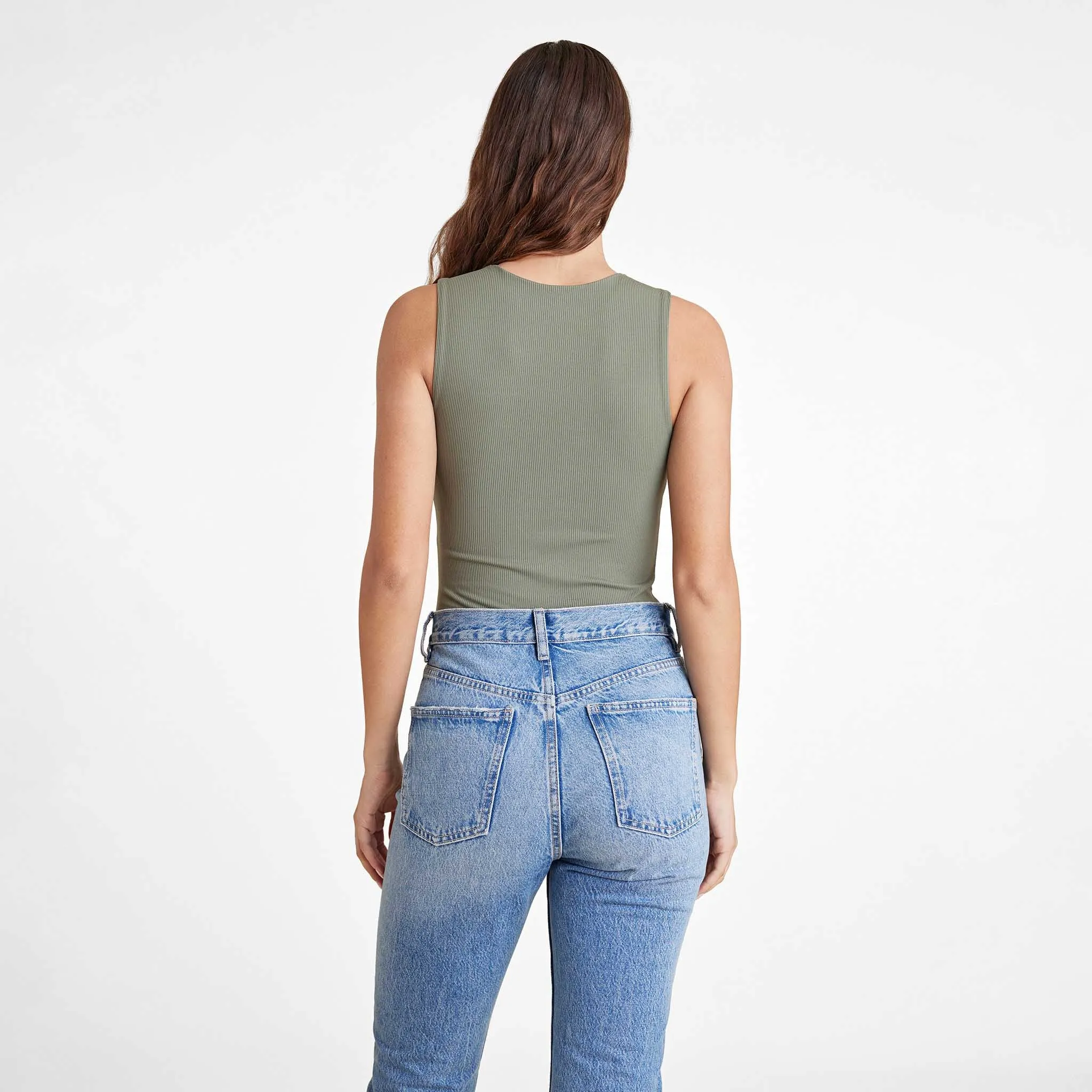 Ribbed Crewneck Tank Bodysuit | Olive