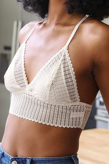 Ribbed Lace Boho Racerback Bralette- Ivory