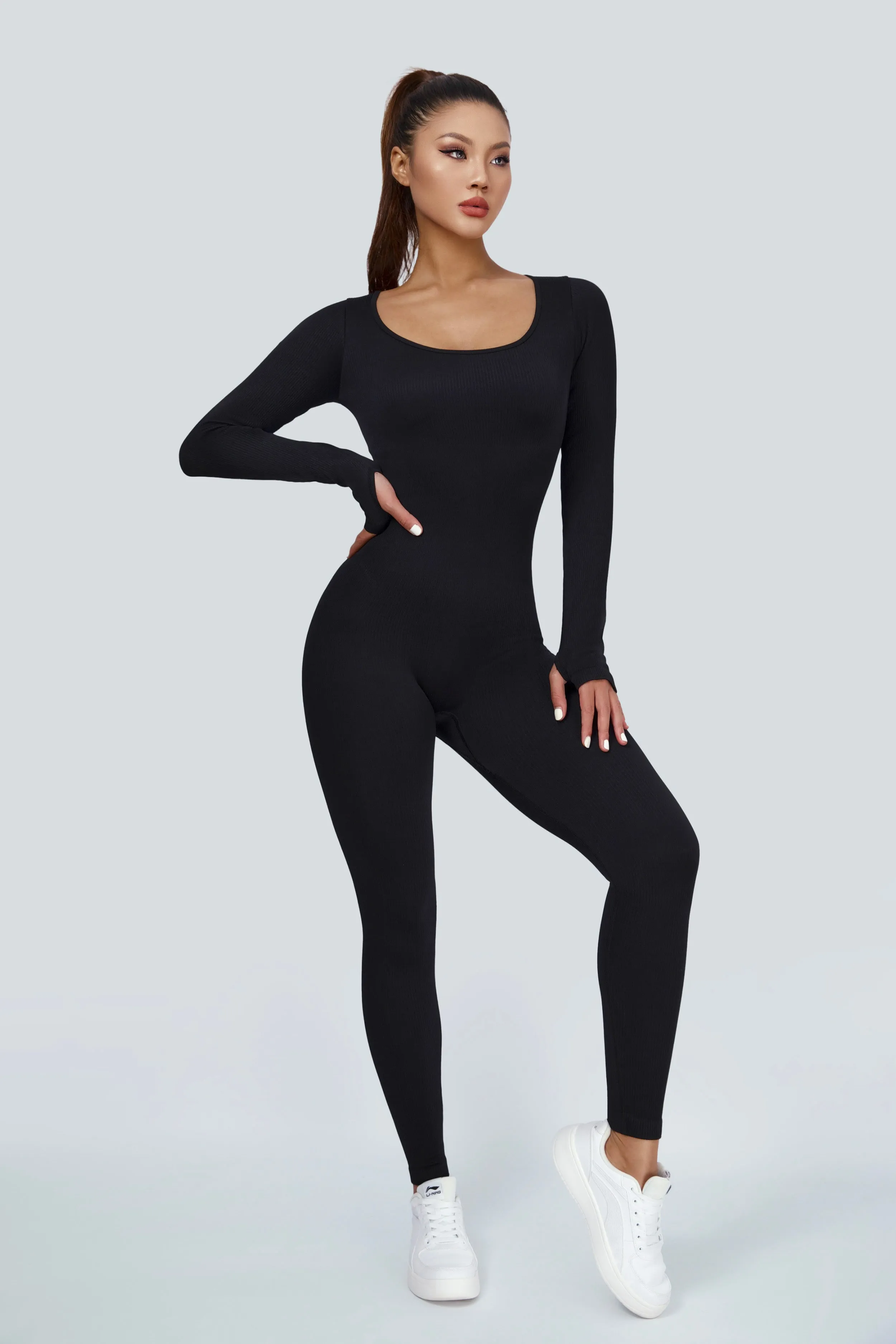 Ribbed Seamless Long Sleeve Jumpsuit