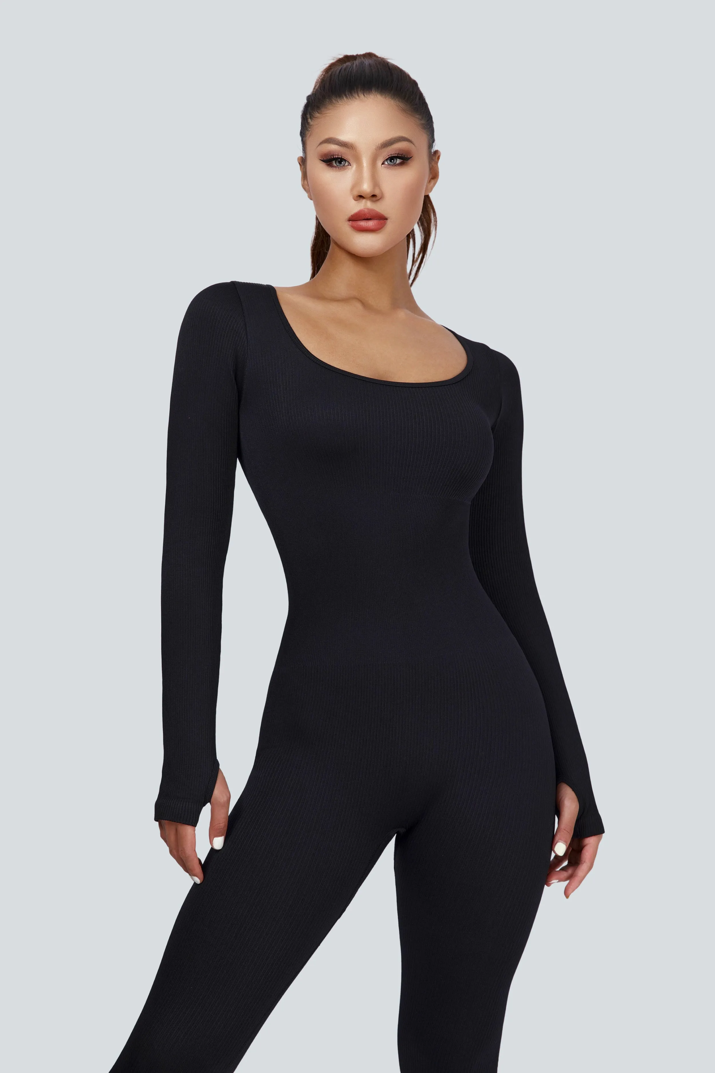 Ribbed Seamless Long Sleeve Jumpsuit