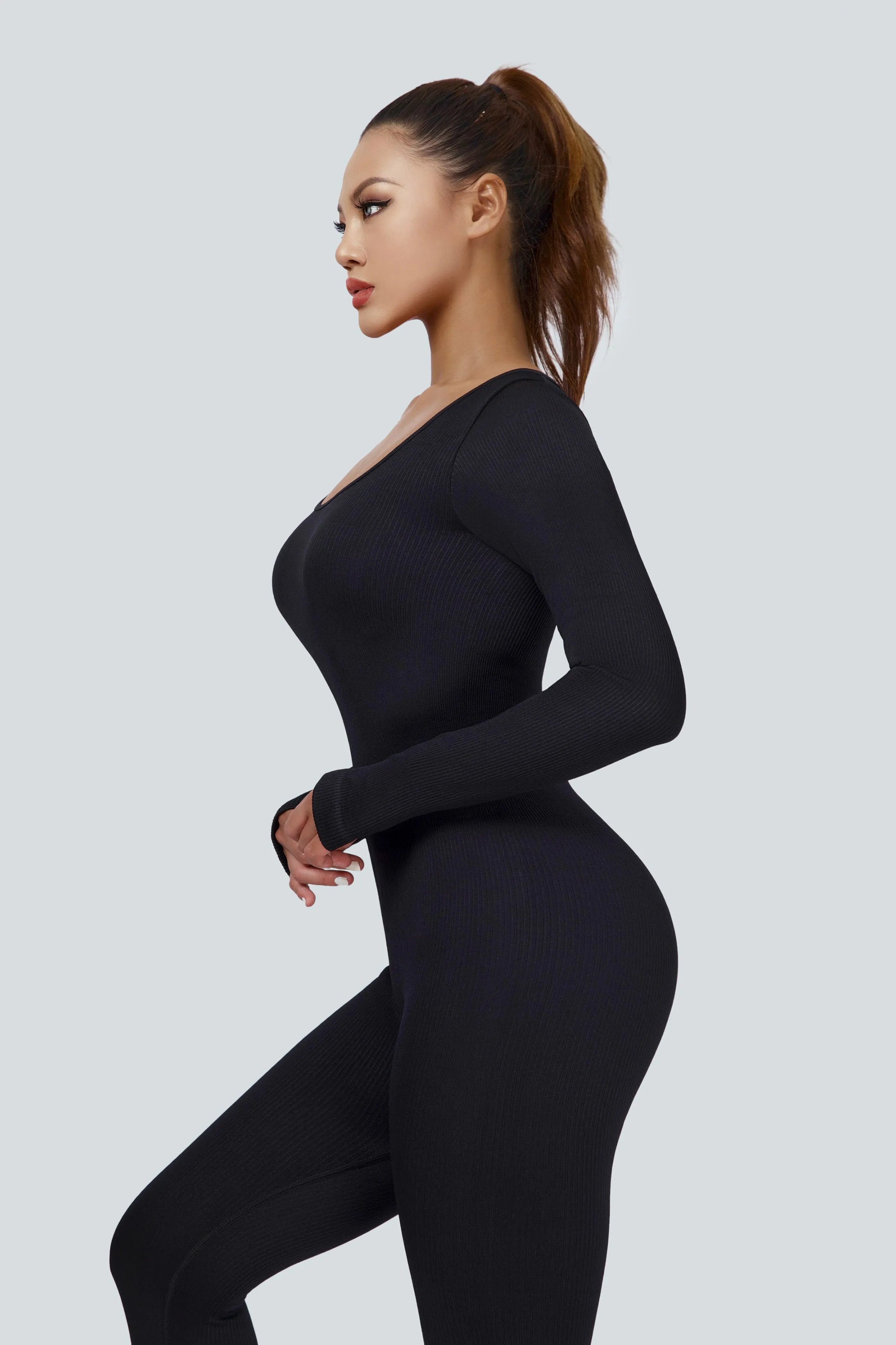 Ribbed Seamless Long Sleeve Jumpsuit