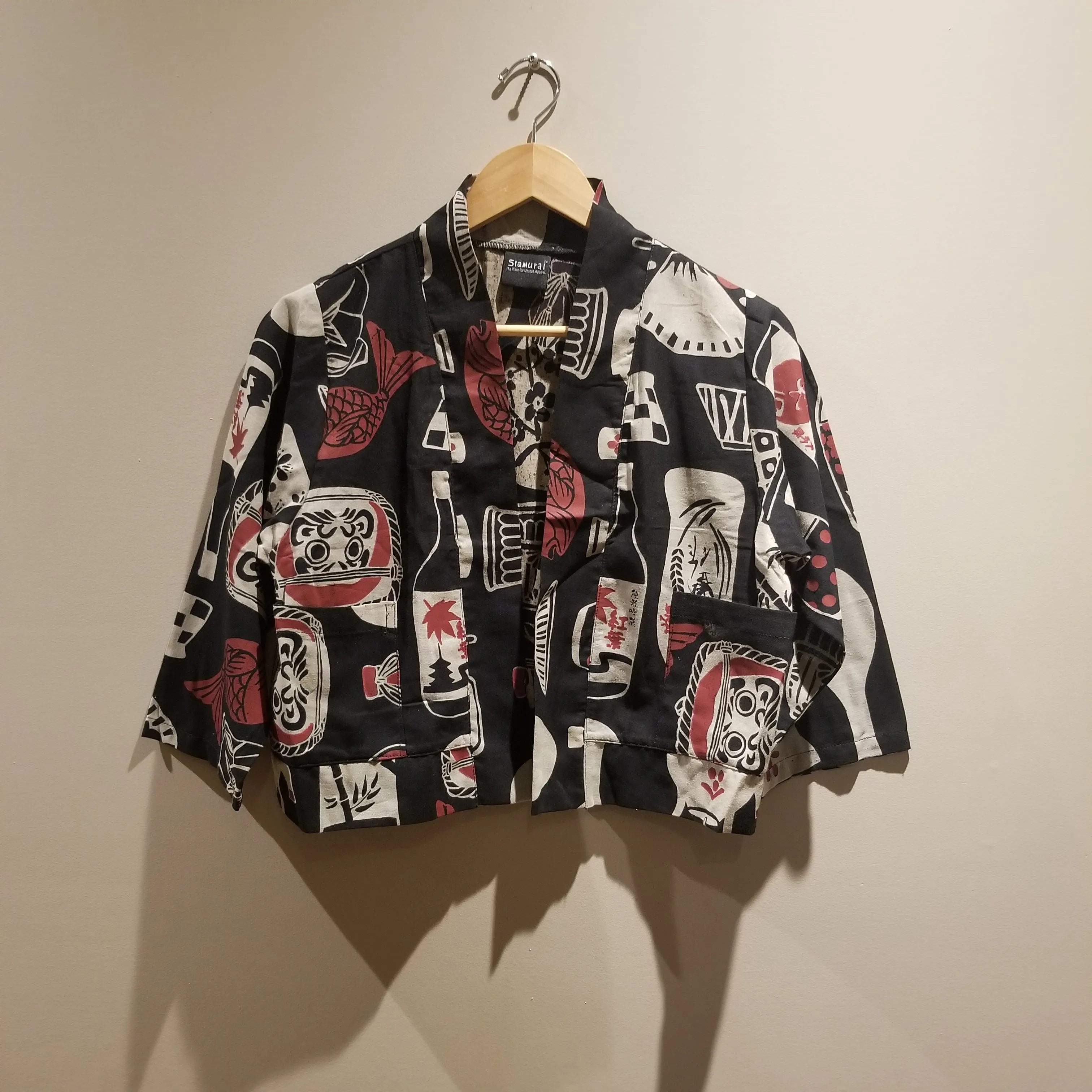 Sake Bottle Print Cropped Top Jacket