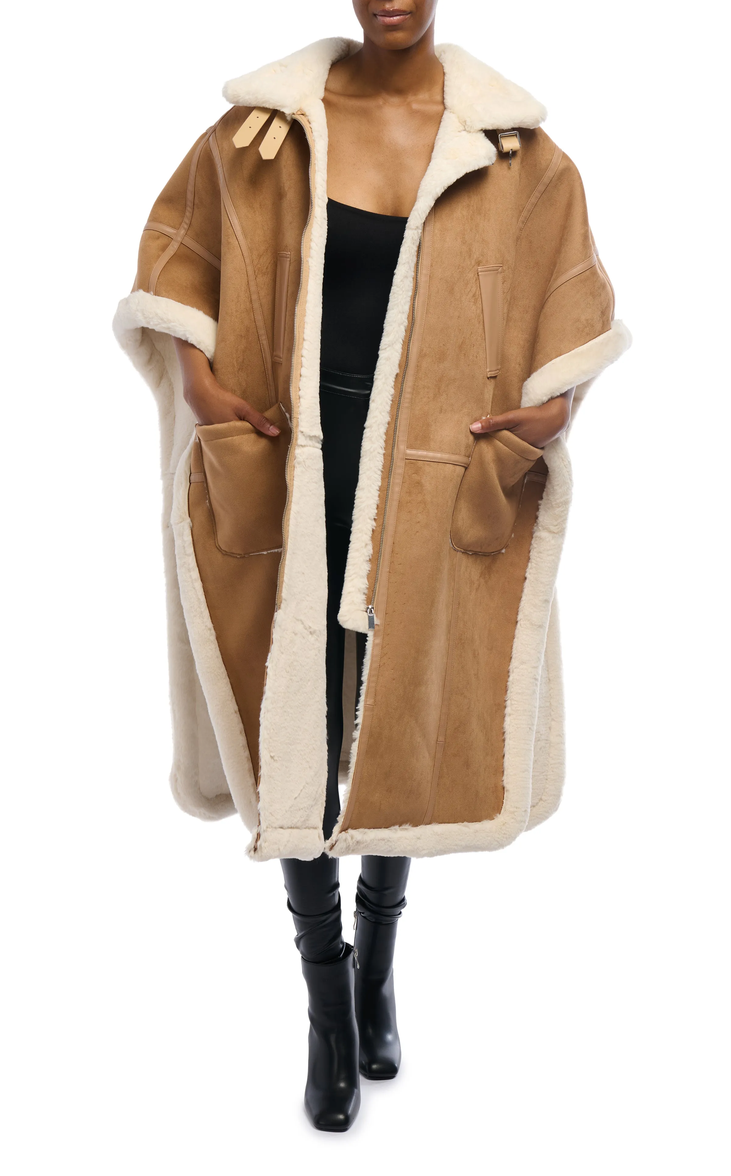 SHEARLING-PONCHO FAUX FUR JACKET