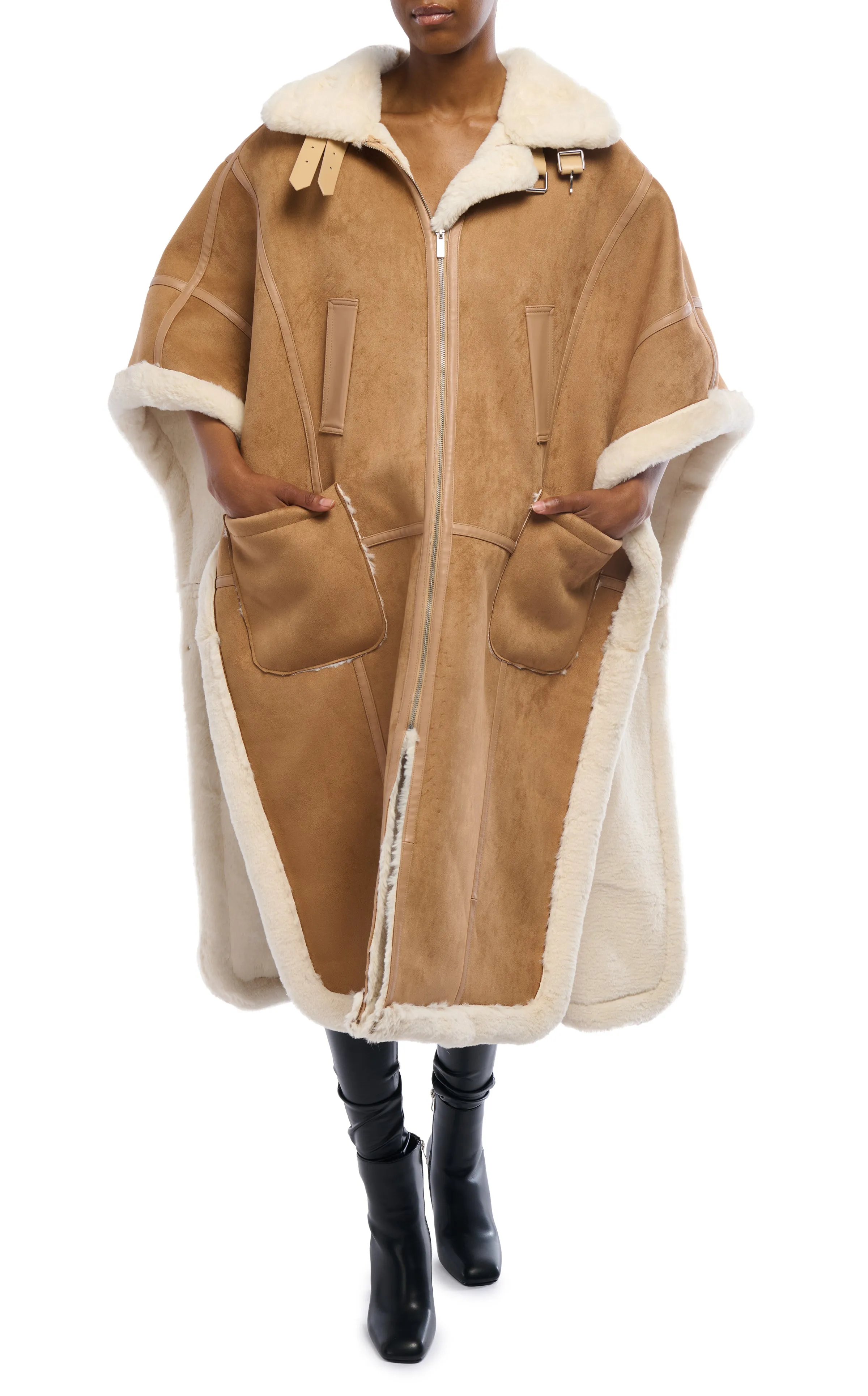 SHEARLING-PONCHO FAUX FUR JACKET