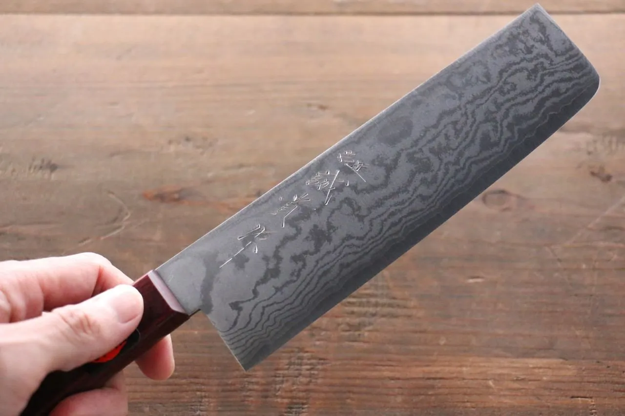 Shigeki Tanaka VG10 17 Layer Damascus Nakiri  160mm Red Pakka wood Handle