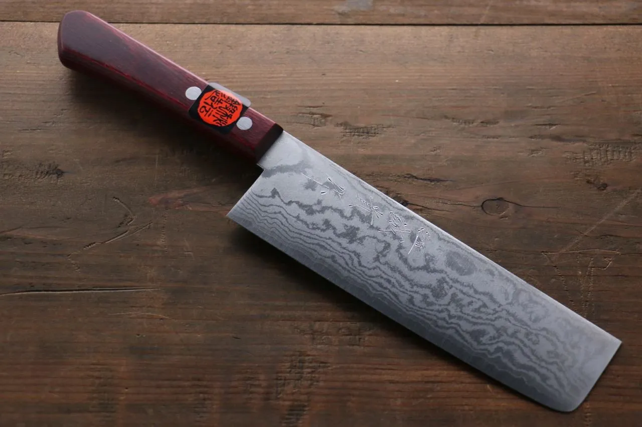 Shigeki Tanaka VG10 17 Layer Damascus Nakiri  160mm Red Pakka wood Handle