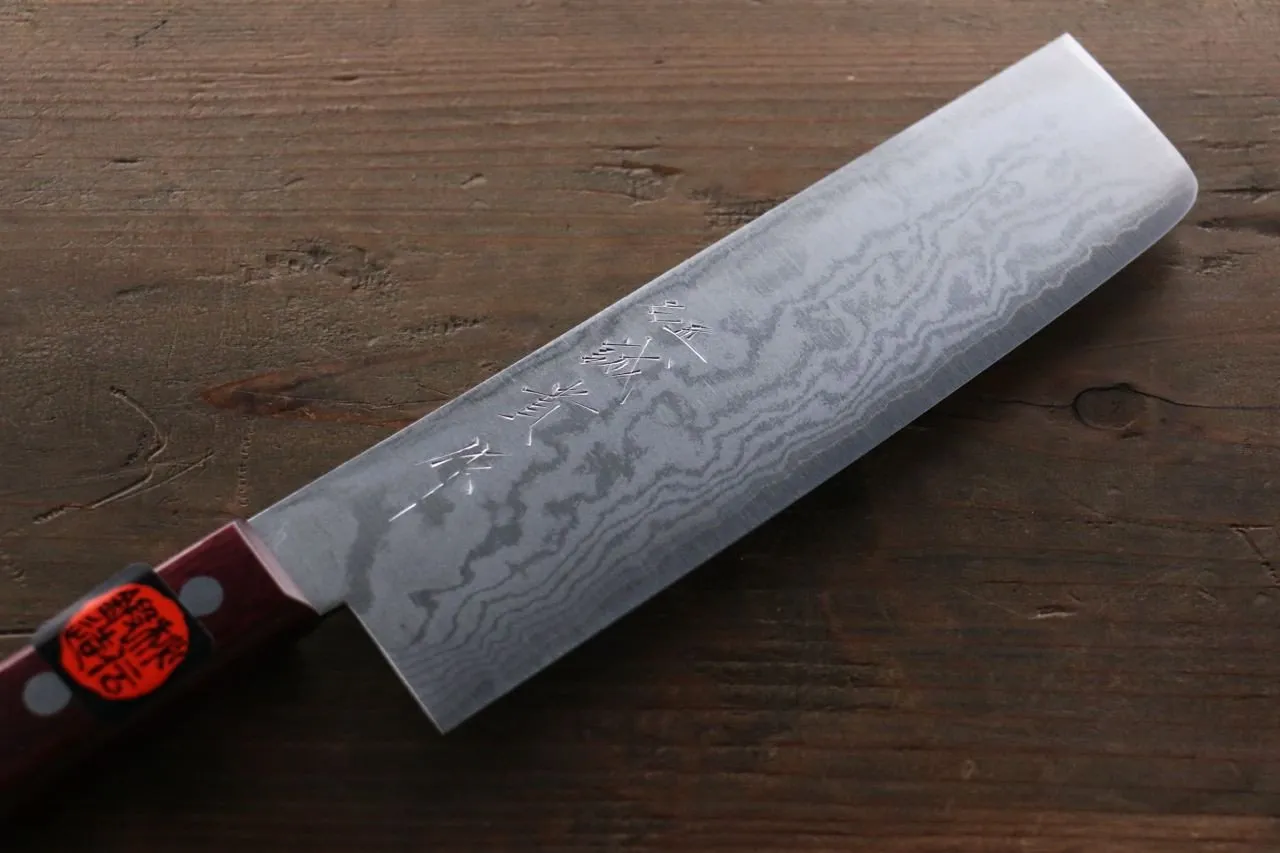 Shigeki Tanaka VG10 17 Layer Damascus Nakiri  160mm Red Pakka wood Handle