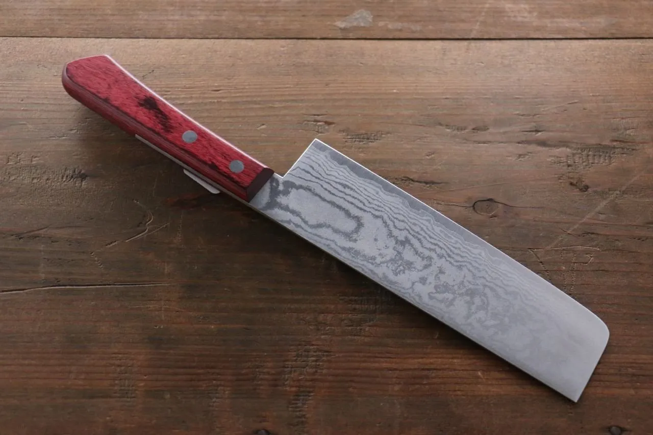 Shigeki Tanaka VG10 17 Layer Damascus Nakiri  160mm Red Pakka wood Handle