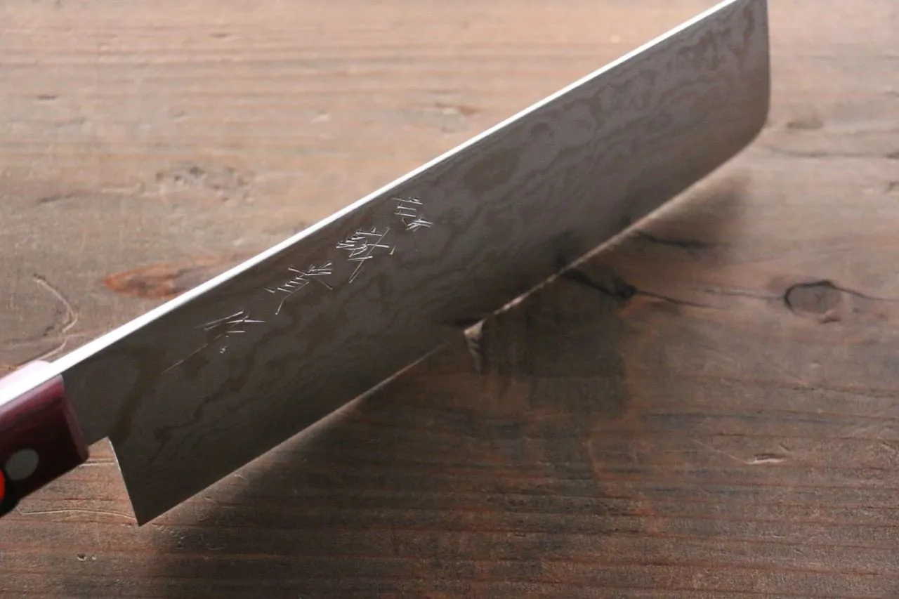 Shigeki Tanaka VG10 17 Layer Damascus Nakiri  160mm Red Pakka wood Handle