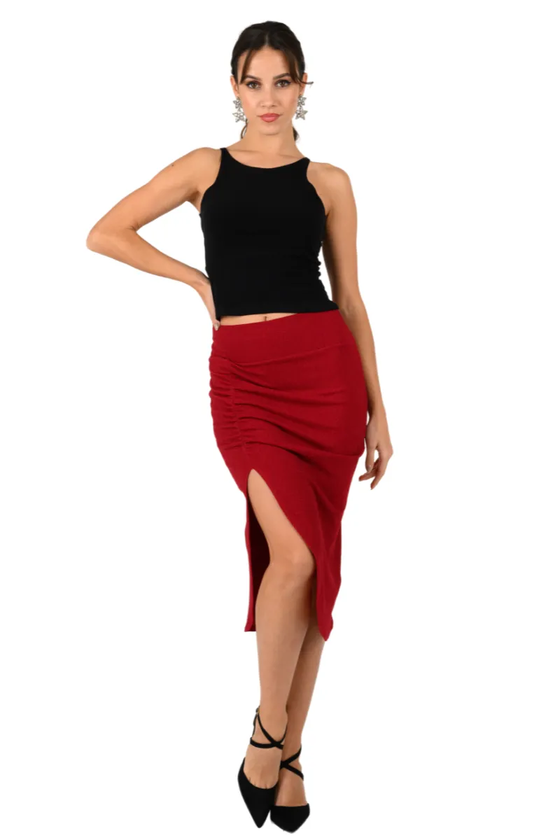 Shimmering Pencil Skirt With Gatherings