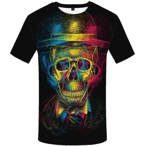 Skull T shirt Men Graffiti Tshirt Anime Colorful T shirts Funny Black Tshirts Print Psychedelic T-shirt 3d Mens Clothing