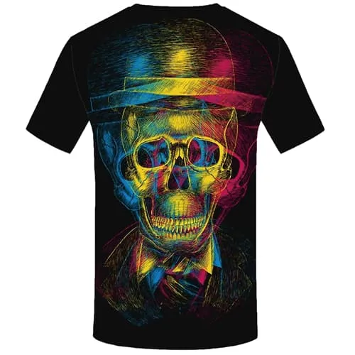 Skull T shirt Men Graffiti Tshirt Anime Colorful T shirts Funny Black Tshirts Print Psychedelic T-shirt 3d Mens Clothing