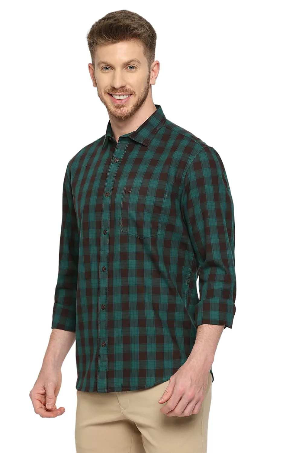 Slim Fit Cotton Twill Checks Shirt