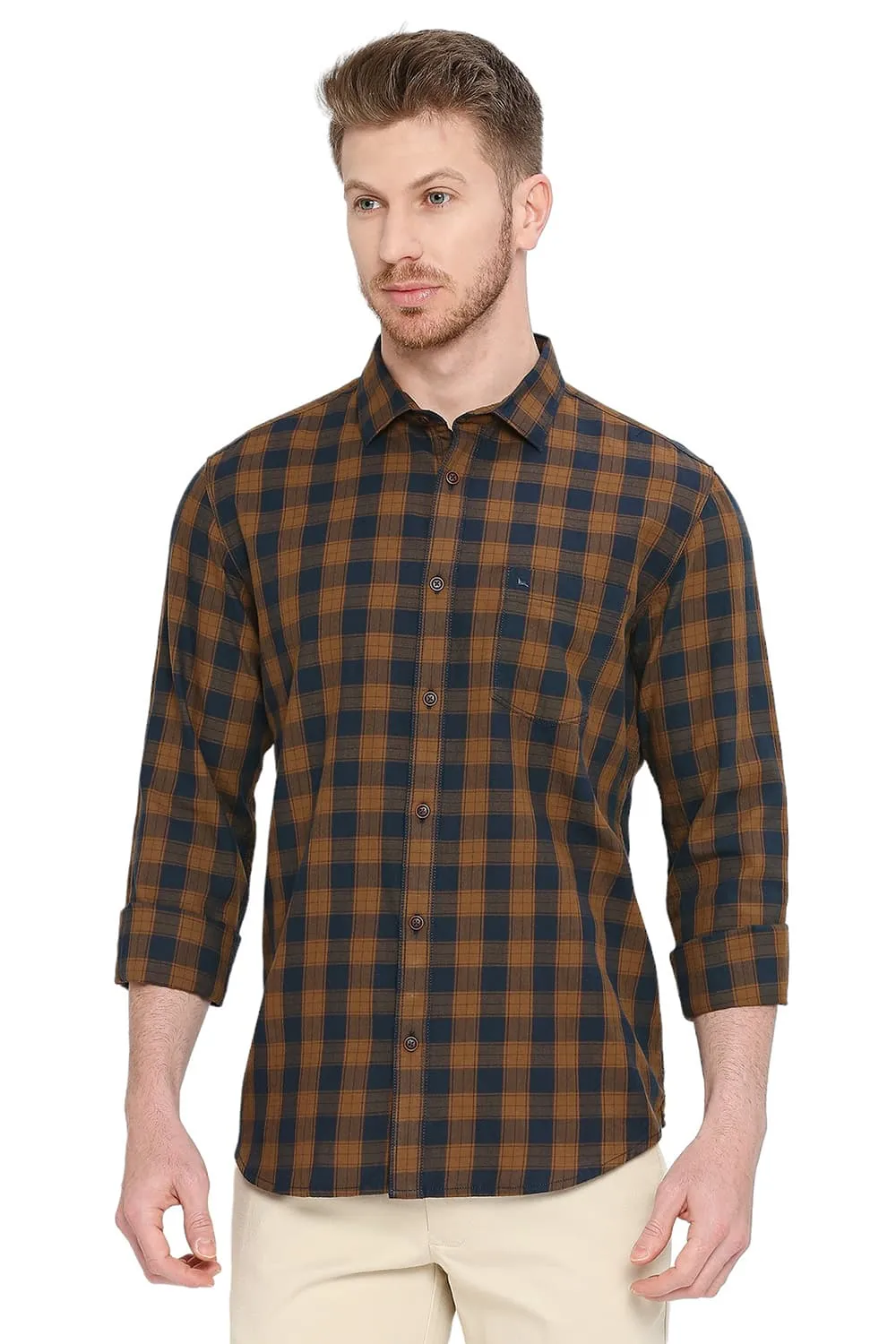 Slim Fit Cotton Twill Checks Shirt