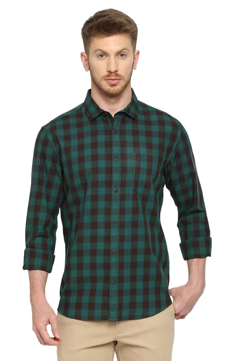 Slim Fit Cotton Twill Checks Shirt