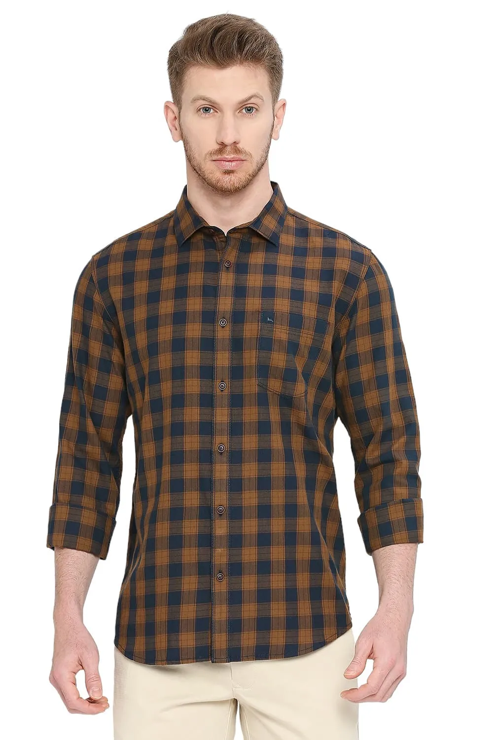 Slim Fit Cotton Twill Checks Shirt