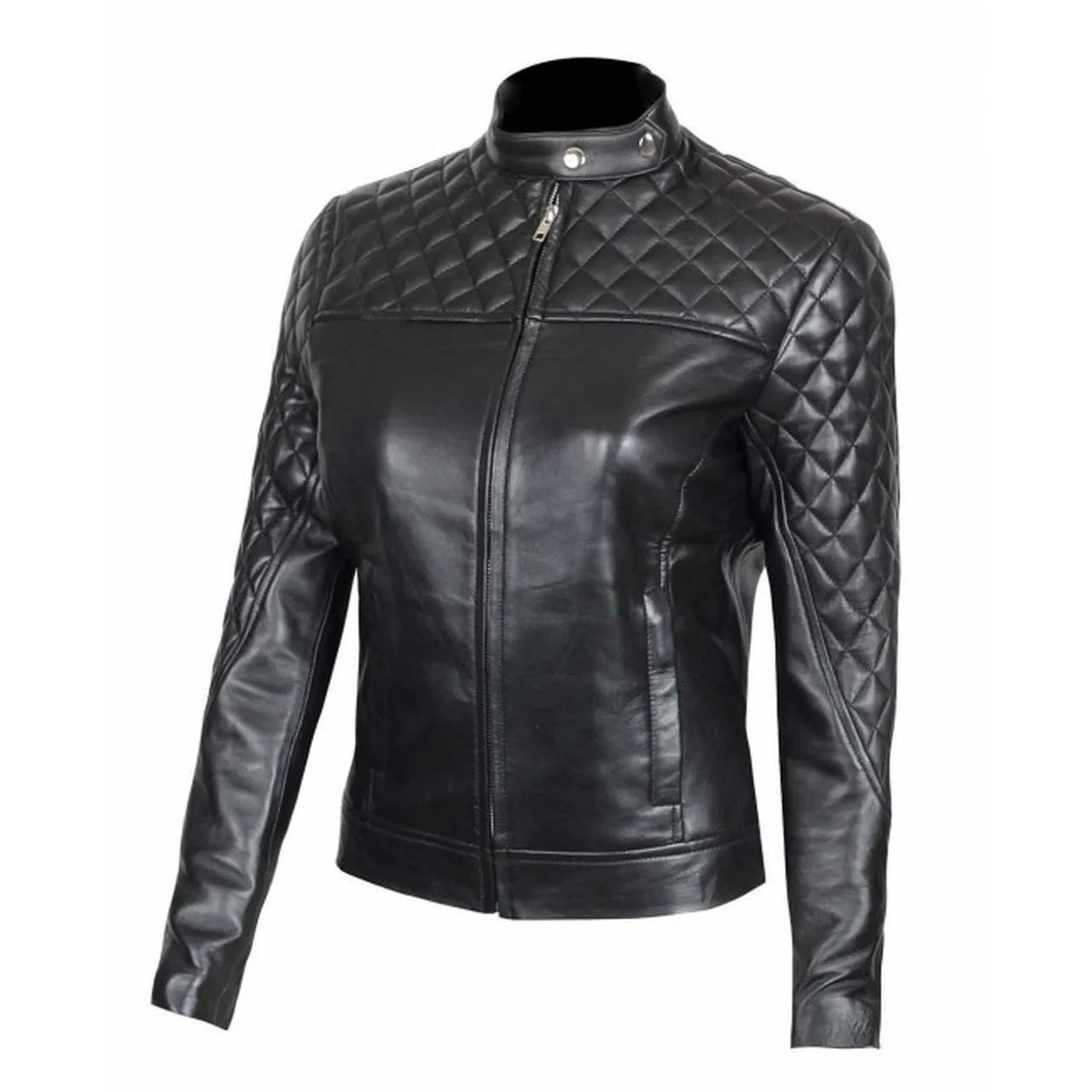 Slim Fit Quilted Leather Jacket For Women