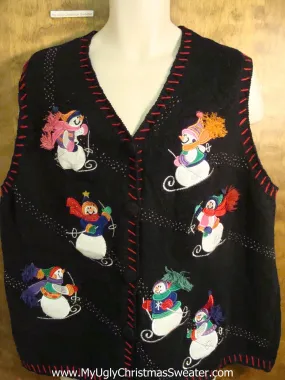 Snowmen Skiing Tacky Bad Christmas Sweater Vest