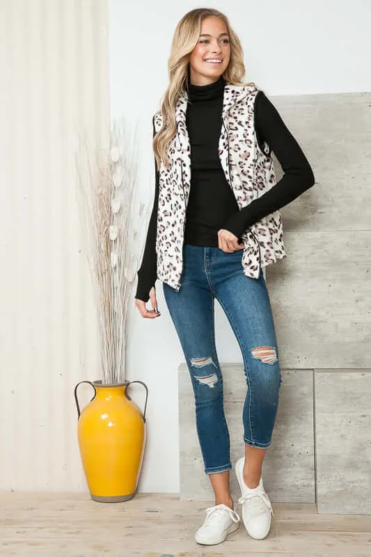 Soft Fleece Leopard Print Zipper Vest Made in USA