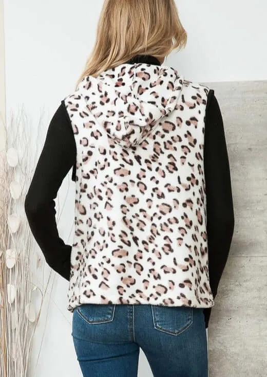 Soft Fleece Leopard Print Zipper Vest Made in USA