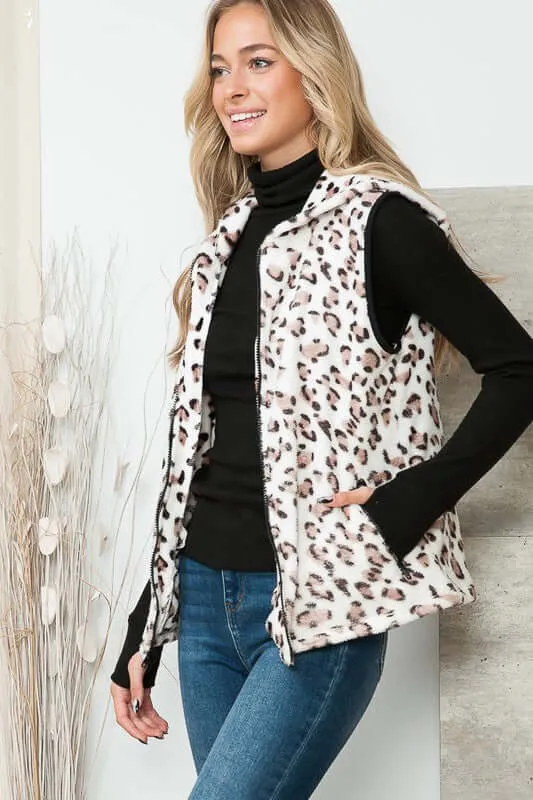 Soft Fleece Leopard Print Zipper Vest Made in USA