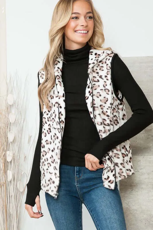 Soft Fleece Leopard Print Zipper Vest Made in USA