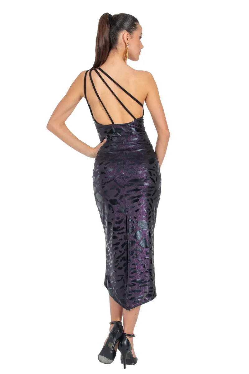 Sparkling Purple Animal Print Tango Skirt With Curved Front Slit (S)