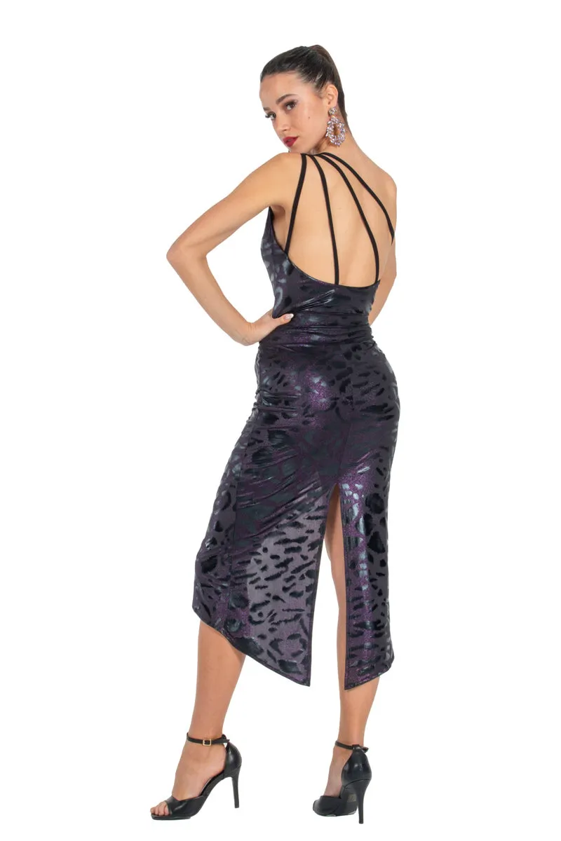 Sparkling Purple Animal Print Tango Skirt With Curved Front Slit (S)