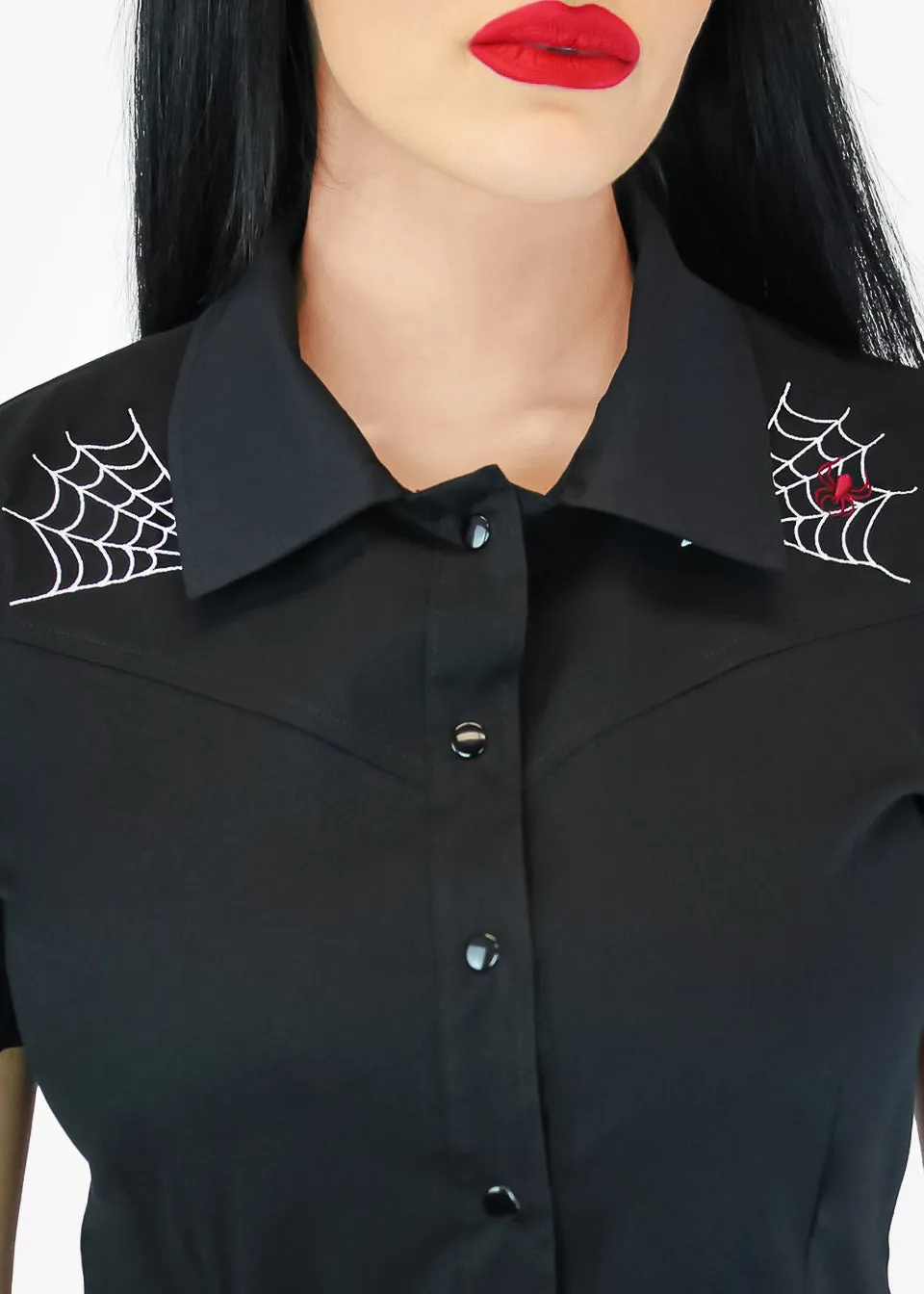 Spiderwebs and Spider Black Western Top