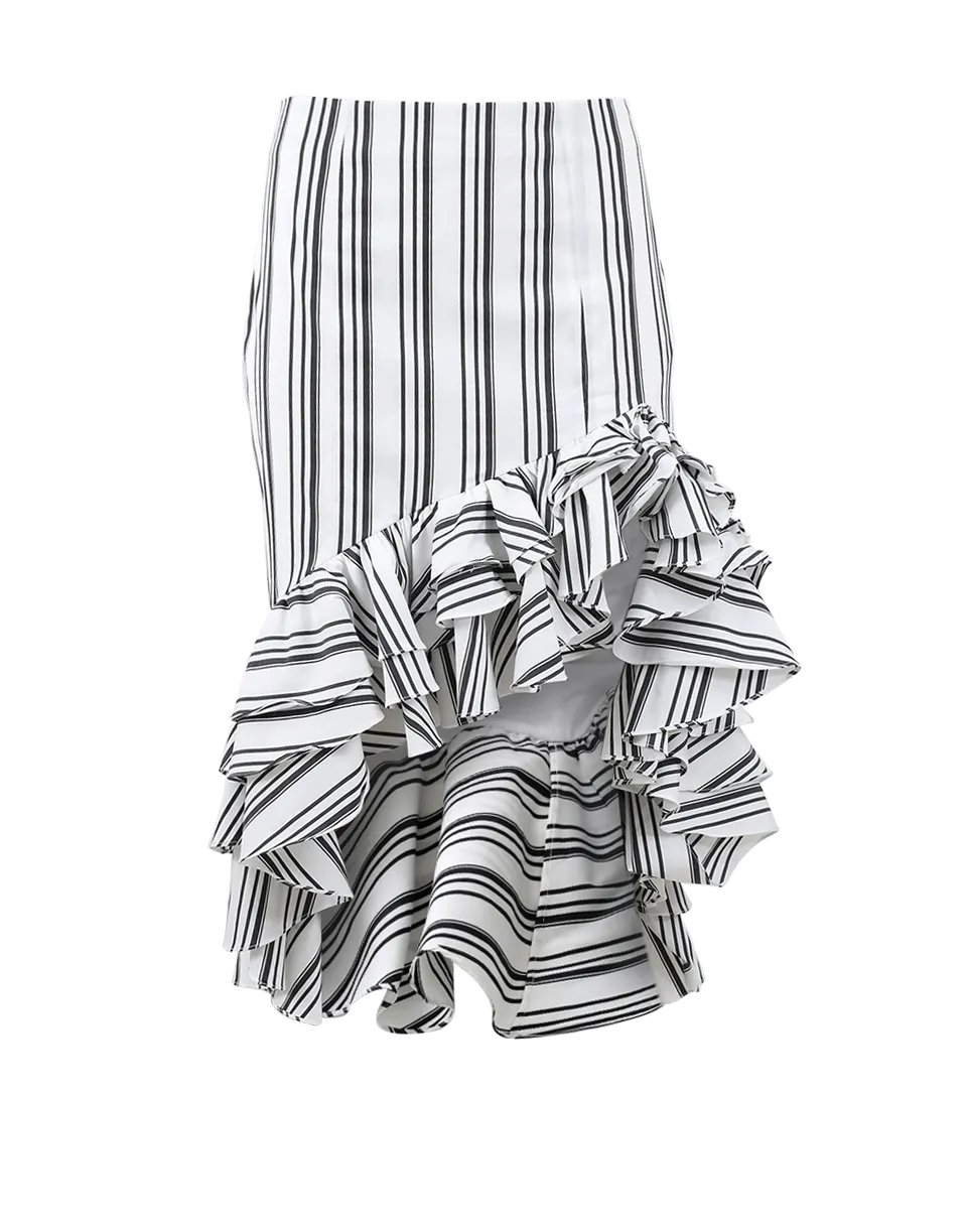 Striped Ruffle Pencil Skirt