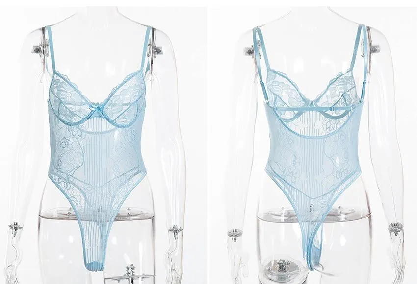 Stylish Sexy Ladies' Sheer Lace Bodysuit With Embroidery Pattern