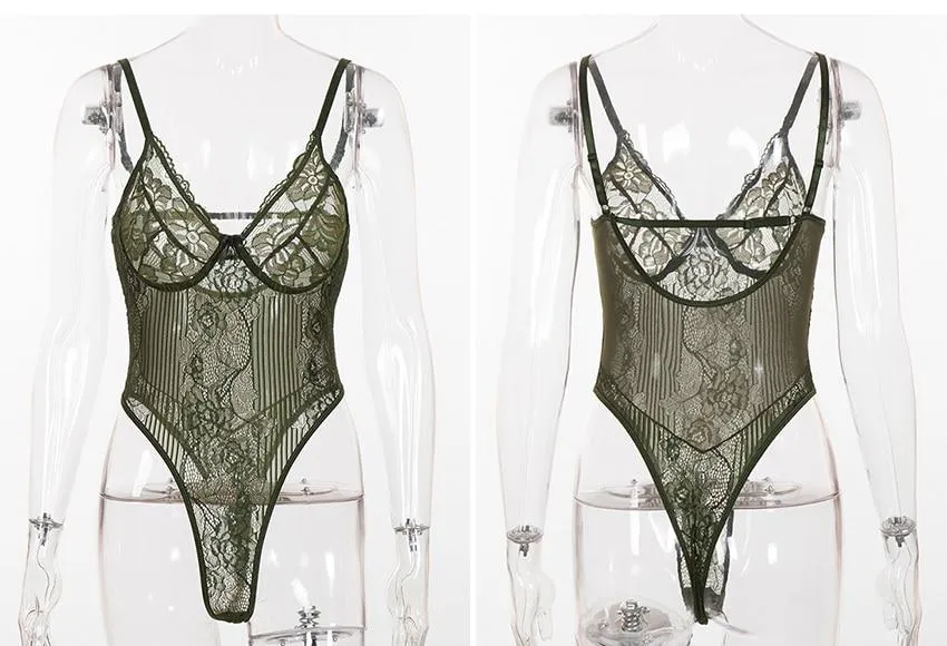 Stylish Sexy Ladies' Sheer Lace Bodysuit With Embroidery Pattern