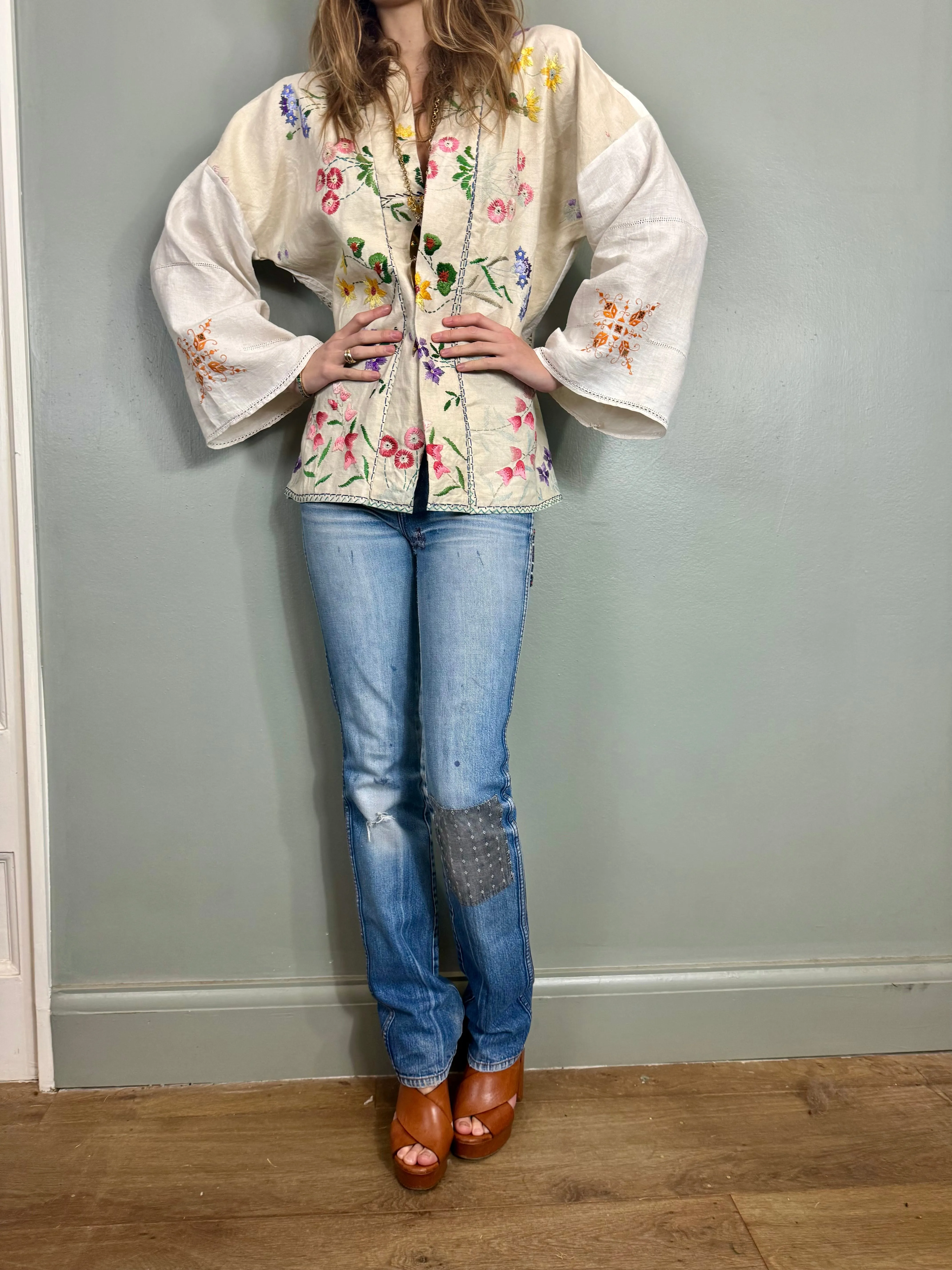 Sunny, vintage reworked embroidered kimono jacket