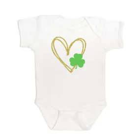 Sweet Wink -Shamrock Heart Short Sleeve Bodysuit - White