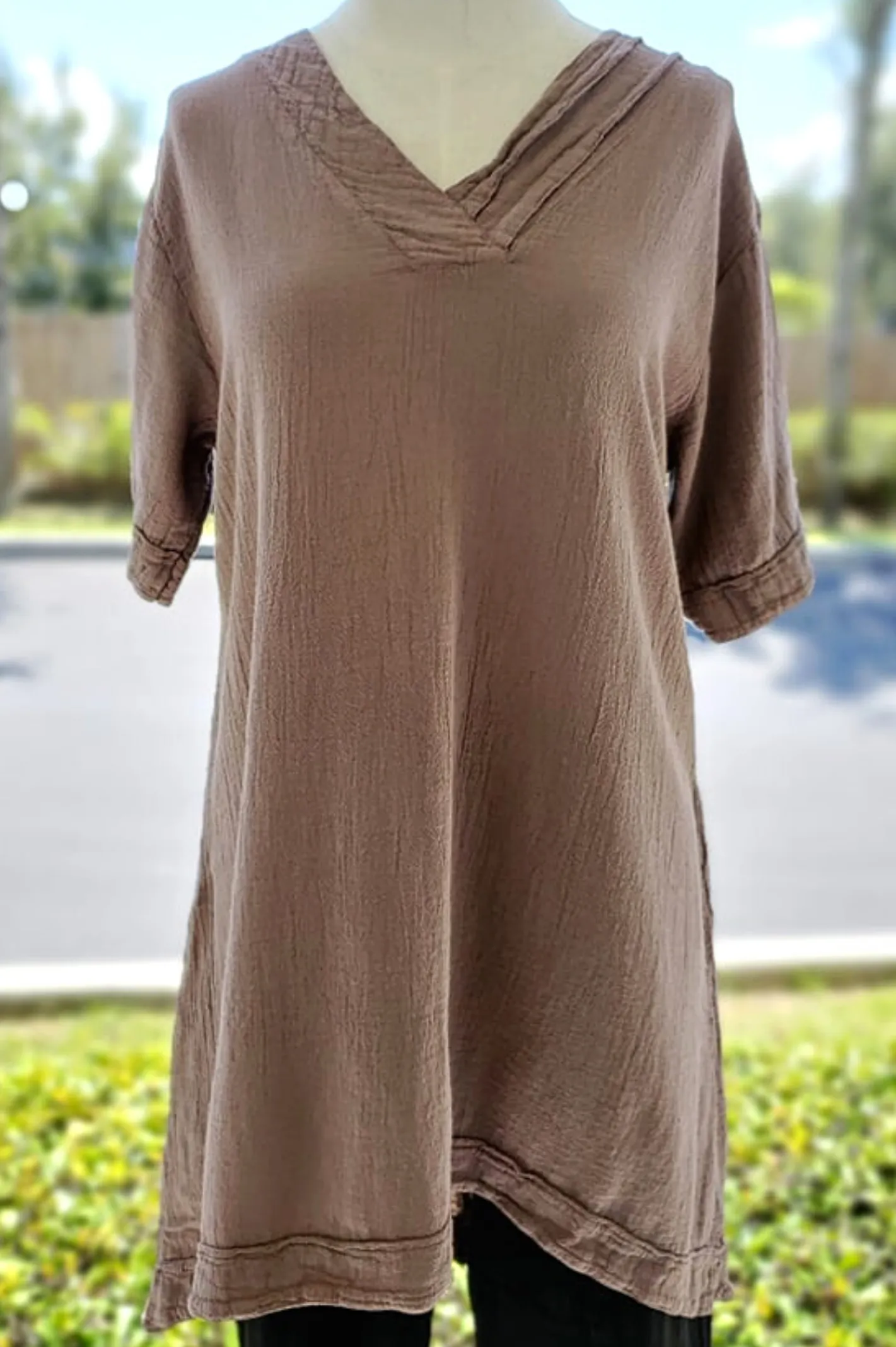 Tawny Sale Petite Style Hi-Low Tunic Top 100% Cotton Gauze