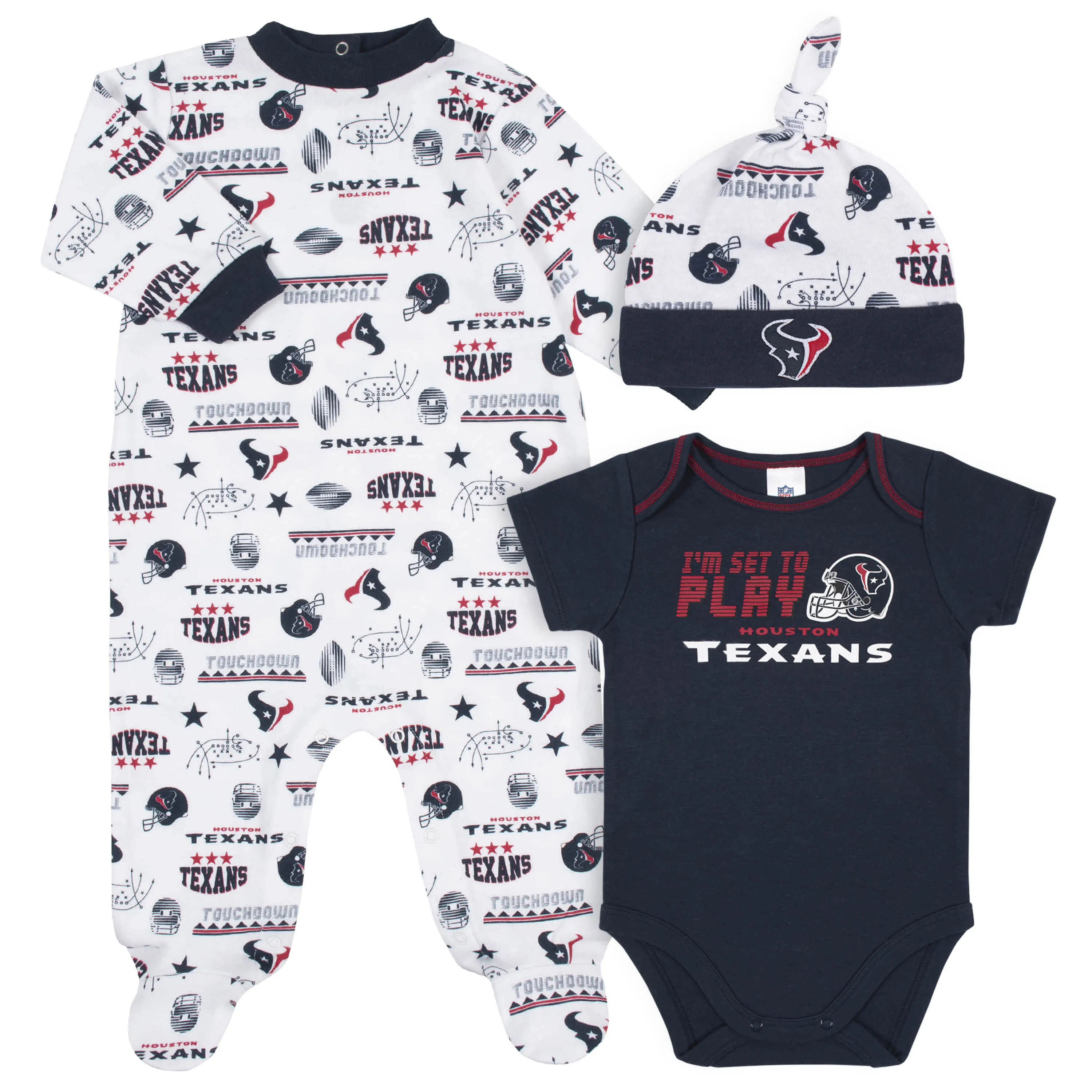 Texans Baby Boys 3-Piece Bodysuit, Sleep 'N Play, and Cap Set